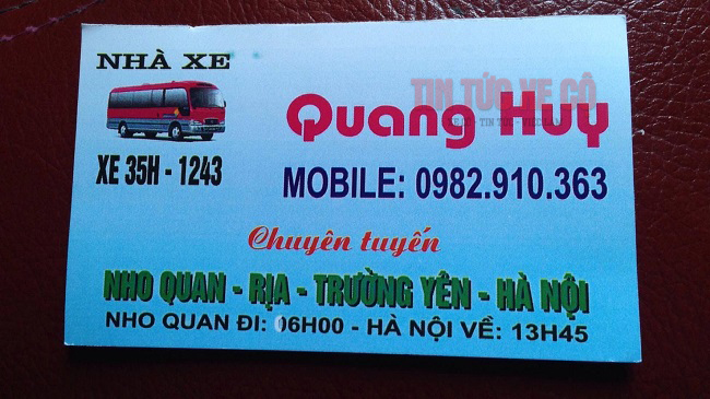 Danh thiếp nhà xe Quang Huy
