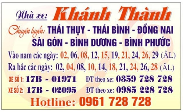 Số điện thoại nhà xe Khánh Thành