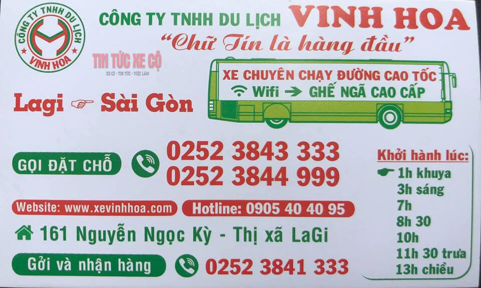 Trụ sở và số điện thoại nhà xe Vinh Hoa